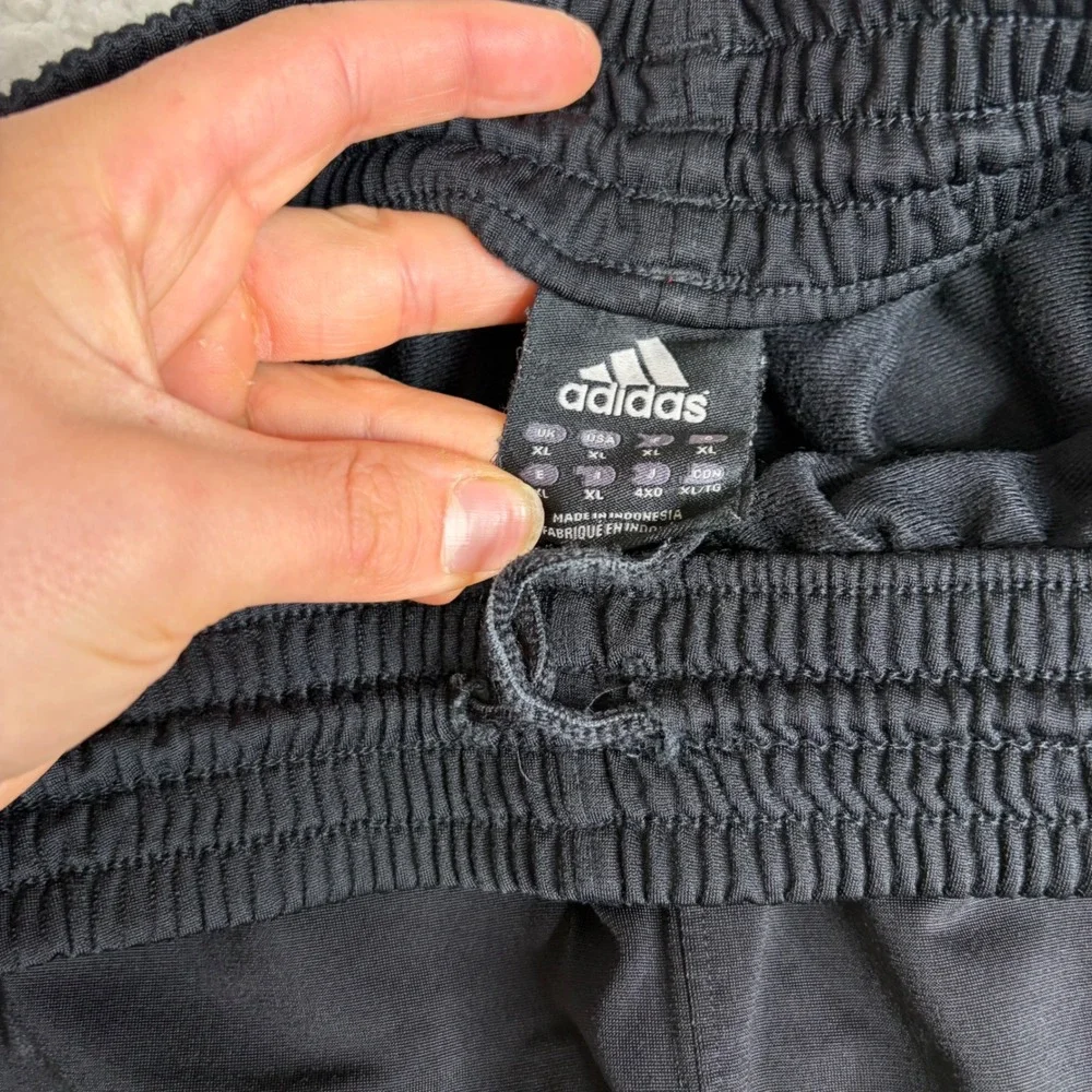 Adidas Mens XL Black Track Pants Wide Leg baggy Y2K Striped Sweatpants
